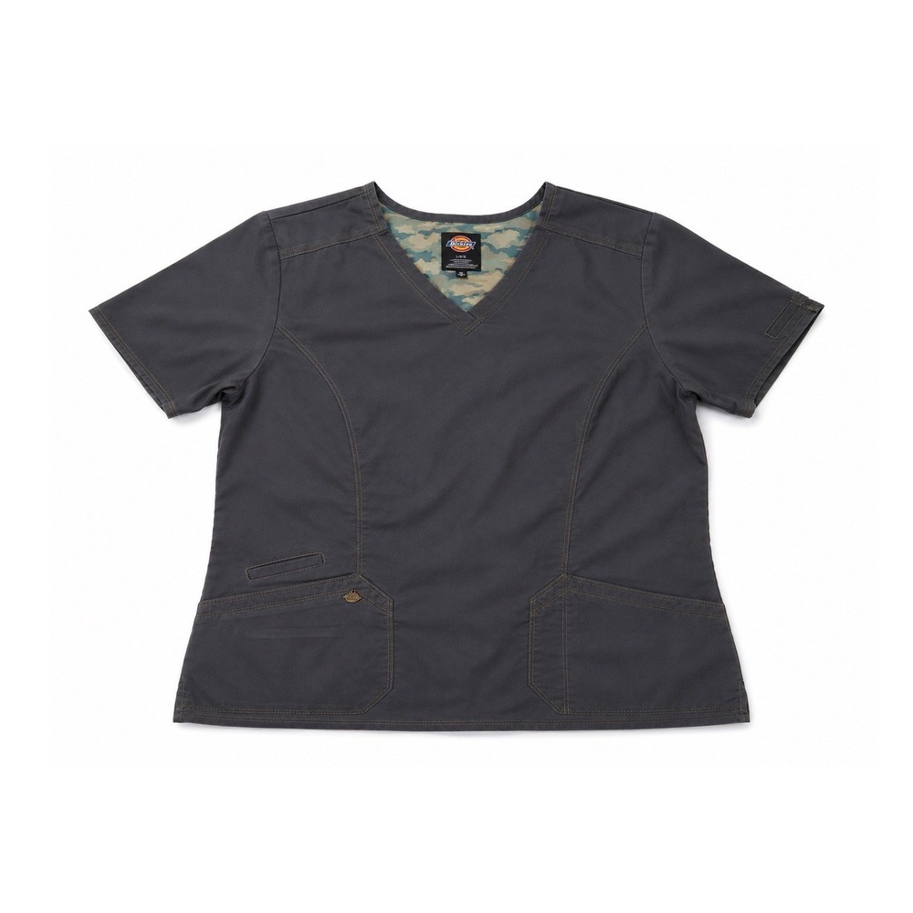 Dickies Women's Scrub Top Size L Gray V-Neck Medical Workwear Uniform